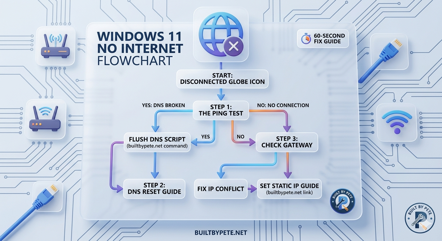 Windows 11 No Internet Flowchart: 60-Second Fix Guide